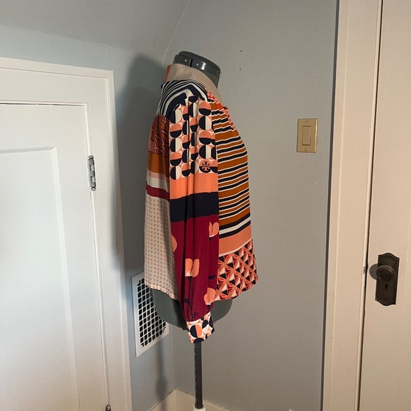 Tory Burch Silk Patchwork Branded Blouse Size 14 $385 - Picture 2 of 16